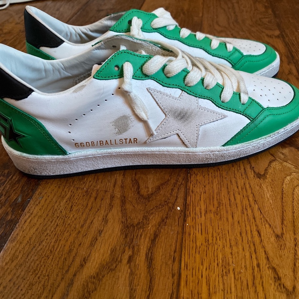 Golden Goose Green and White Sneakers